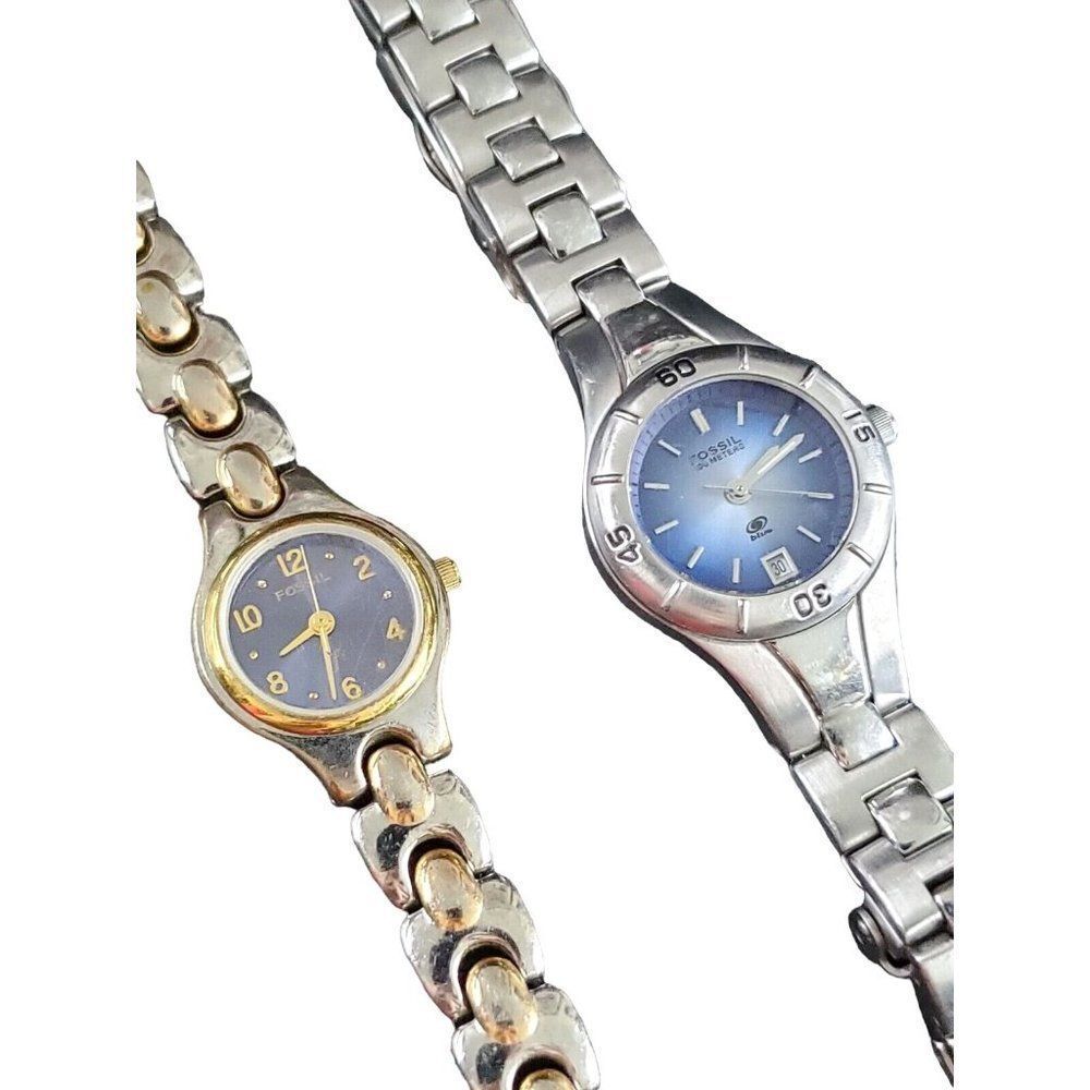 Fossil F2 & Fossil Blue Ladies Date Silver Gold T… - image 1